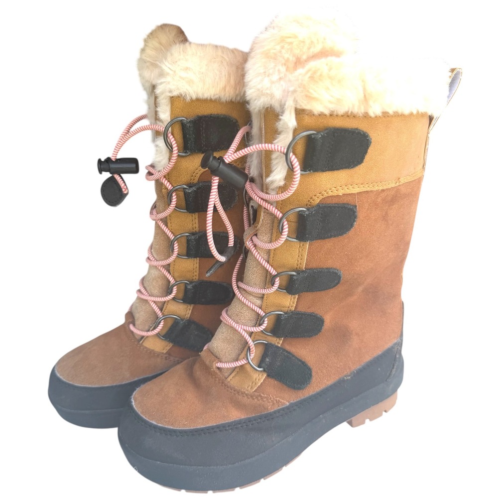 All in Motion Snow Boots Girls 13 Brown GUC Thermolite Faux Fur Winter Boots